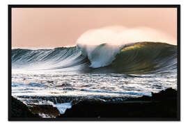 Gerahmter Kunstdruck Wellen bei Sonnenuntergang