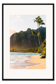 Gerahmter Kunstdruck Strand mit Palmen auf Hawaii