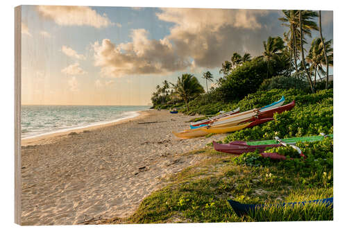 Cuadro de madera Canoes on the beach in Hawaii