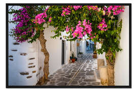 Gerahmter Kunstdruck Gasse auf der Insel Paros, Griechenland