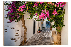 Wood print Alley on the island of Paros, Greece