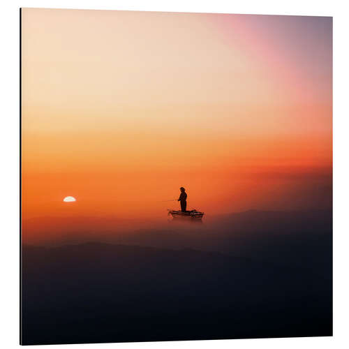 Aluminium print Lone Fisherman at Sunset