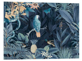 Foam board print Parrot and snake in the midnight jungle