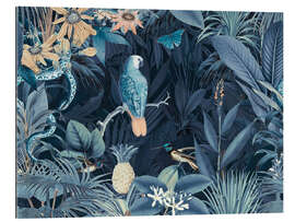 Tableau en plexi-alu Parrot and snake in the midnight jungle