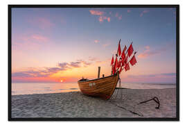 Gerahmter Kunstdruck Fischerboot im Sonnenaufgang