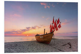 Print på skumplade Fishing boat in the sunrise