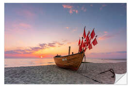 Selvklebende plakat Fishing boat in the sunrise