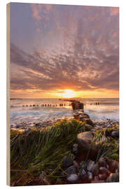 Wood print Sunset on the stony Baltic Sea beach