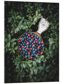 Stampa su vetro acrilico A Cup full of Berries in the Forest