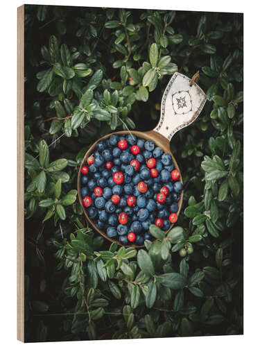 Wood print A Cup full of Berries in the Forest