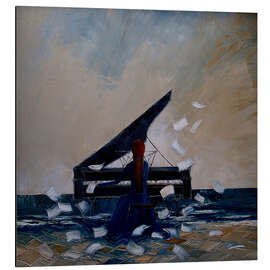 Magnettafel Piano spielen und Papier fliegt im Wind