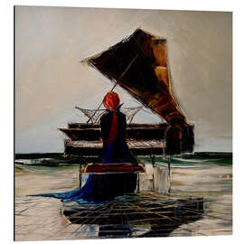 Aluminium print Piano player on the beach