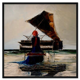 Gerahmter Kunstdruck Pianospielerin am Strand