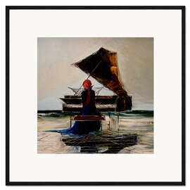 Framed art print Piano player on the beach
