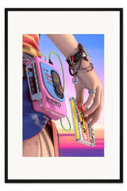 Gerahmter Kunstdruck Pinker Stereo-Kassettenspieler