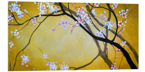 PVC-taulu Amber and sakura - Cherry branches on yellow