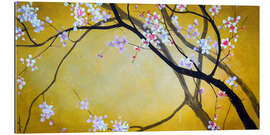 Galleritryk Amber and sakura - Cherry branches on yellow