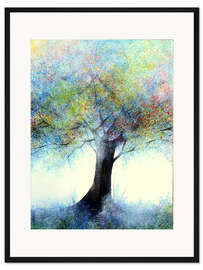 Gerahmter Kunstdruck Bunter Baum im Nebel