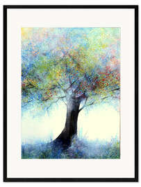 Ingelijste kunstdruk Multicoloured tree in the mist