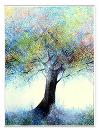 Wall print  Multicoloured tree in the mist - Sophie Duplain