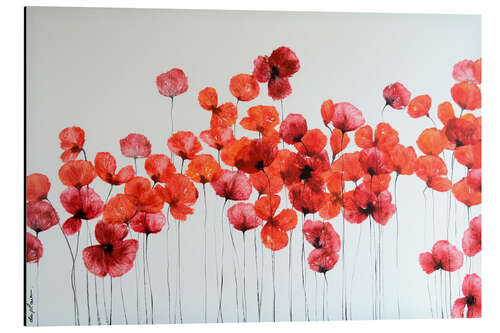 Tableau en aluminium Red poppies on a white background