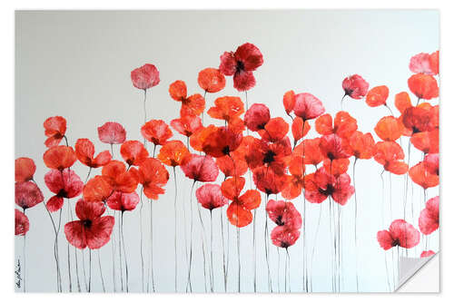 Sticker mural Red poppies on a white background