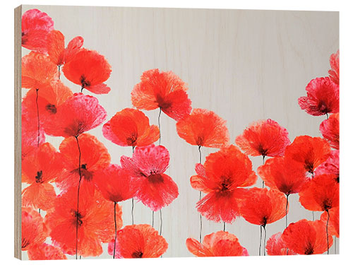 Tableau en bois Composition Vermillon - Fleurs sauvages rouges