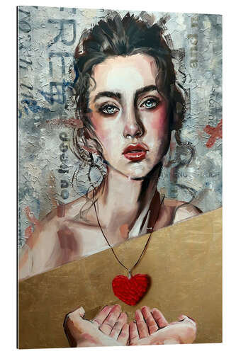 Quadro em plexi-alumínio Girl giving her heart