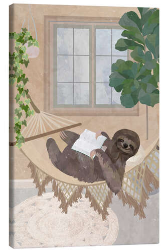 Canvastavla Sloth Reading in a Hammock