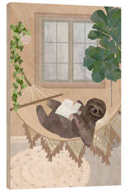 Wood print Sloth Reading in a Hammock