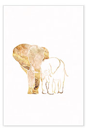 Wall print  Golden Elephant Mom and Baby - Sarah Manovski