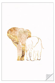 Selvklebende plakat Golden Elephant Mom and Baby