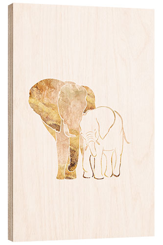 Tableau en bois Golden Elephant Mom and Baby