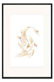 Gerahmter Kunstdruck Weiß-Goldene Koikarpfen I