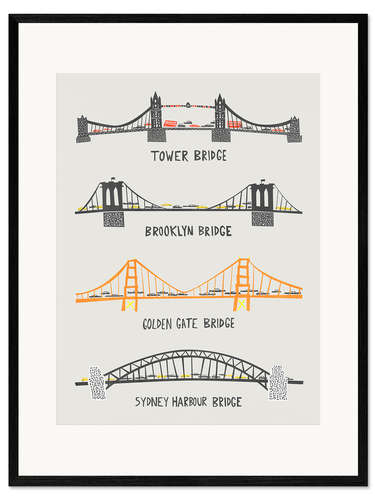 Impressão artística com moldura Four Famous Bridges