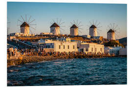 Hartschaumbild Windmühlen im Sonnenuntergang, Mykonos