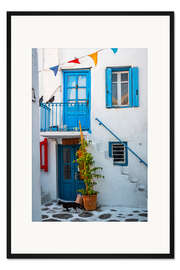 Gerahmter Kunstdruck Katze wandert durch die Altstadt von Mykonos