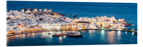 Acrylglas print Mykonos port panorama at night