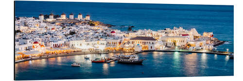 Aluminium print Mykonos port panorama at night