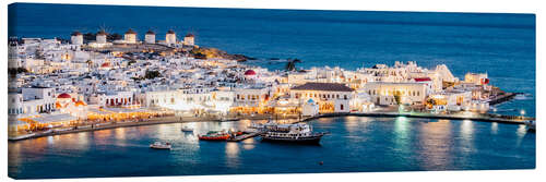 Canvas print Mykonos port panorama at night