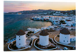 Akrylglastavla Mykonos and its windmills at sunrise