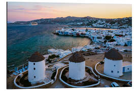 Alubild Mykonos und seine Windmühlen bei Sonnenaufgang