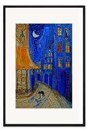 Gerahmter Kunstdruck Katze bei Nacht