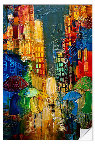 Självhäftande poster A rainy day in the city