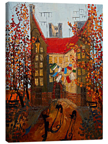 Tableau sur toile Three black cats in Autumn