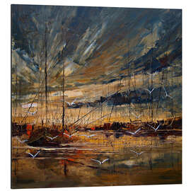 Magnettafel Schiffe am Abend im Hafen