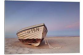 Cuadro de plexi-alu Barco en la playa al atardecer