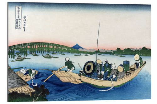Stampa su alluminio Sunset across the Ryogoku Bridge over the Sumida River, Japan (1835)