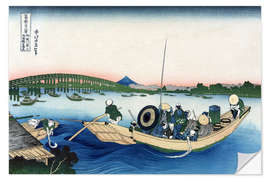 Självhäftande poster Sunset across the Ryogoku Bridge over the Sumida River, Japan (1835)