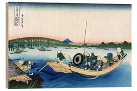 Obraz na drewnie Sunset across the Ryogoku Bridge over the Sumida River, Japan (1835)